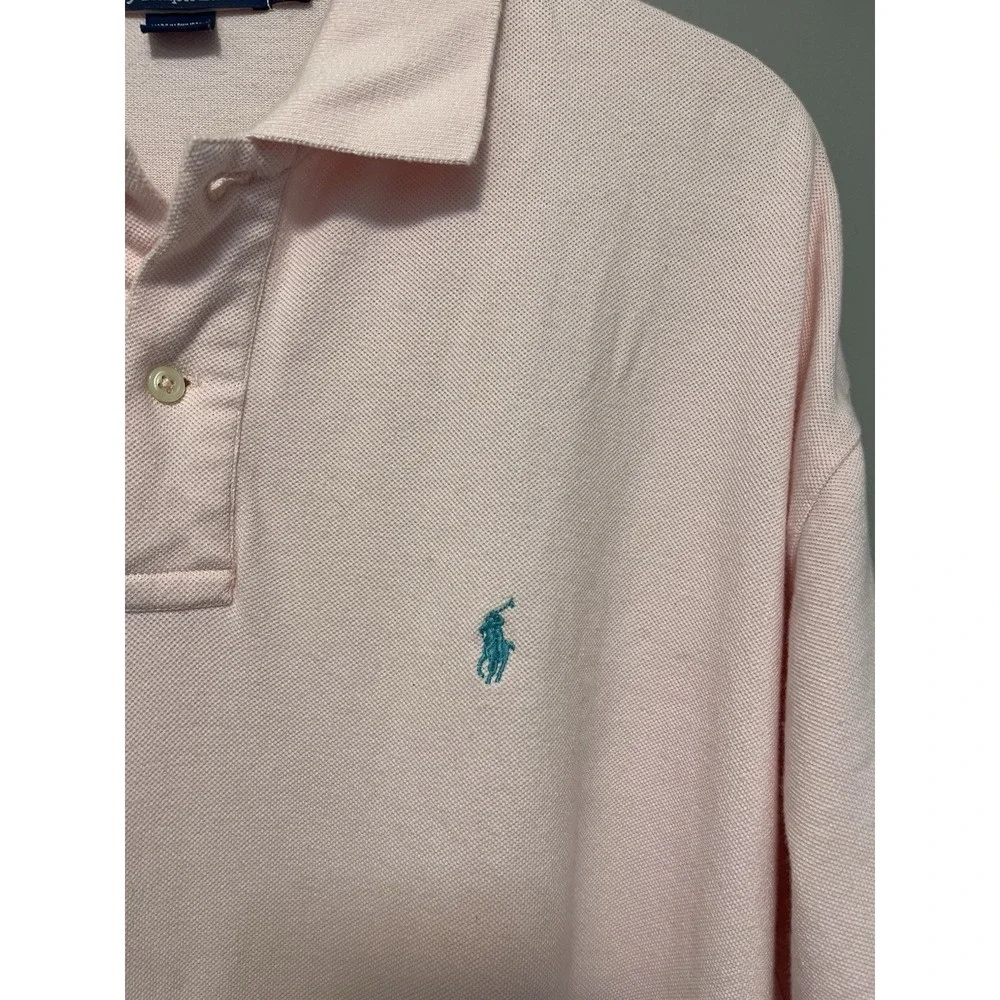Polo Ralph Lauren Shirt Mens 2XL Pink Short Sleeve Polo With Teal Pony Cotton